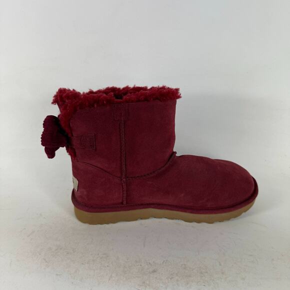 UGG Mini Bailey Bow Glimmer Velvet Ribbon Boot Women's 7 Red Woven winter Shoes - Picture 3 of 10
